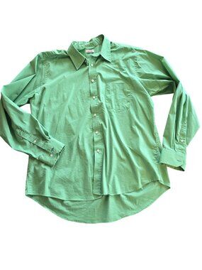 Izod Mens Button-Down Green Shirt Size 17-17.5 Classic Fit Stretch Long Sleeve